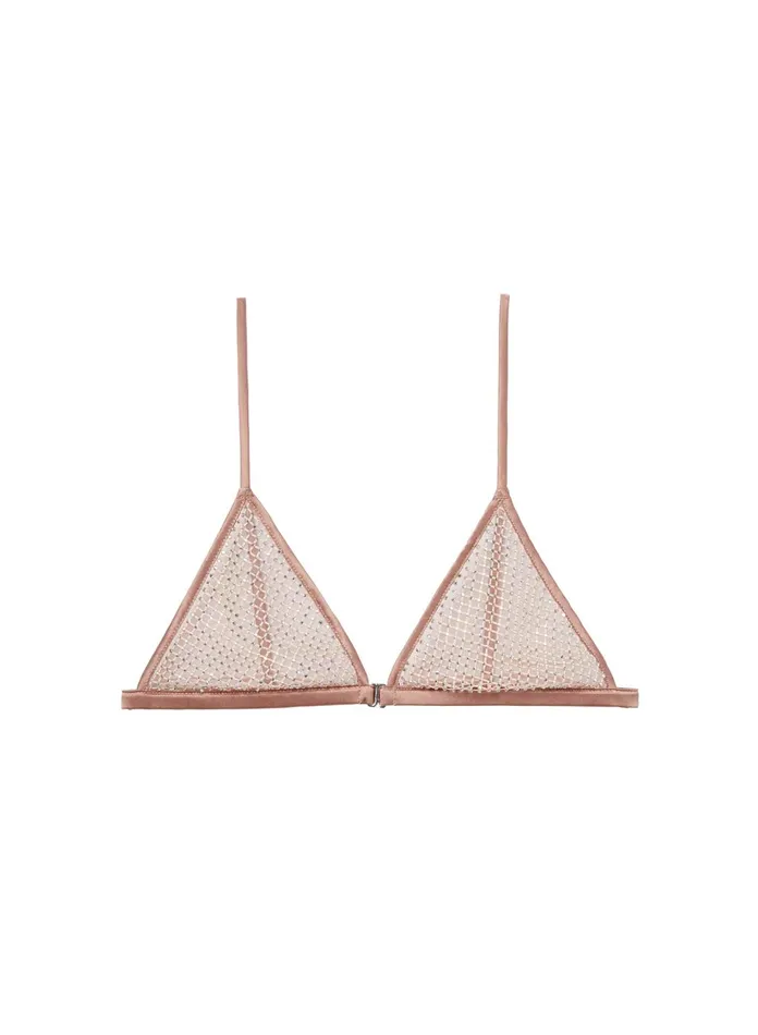 Fleur Du Mal Bras Women Rhinestone Fishnet Triangle Bra Tan Fleur Du Mal Bras Women Rhinestone Fishnet Triangle Bra Tan