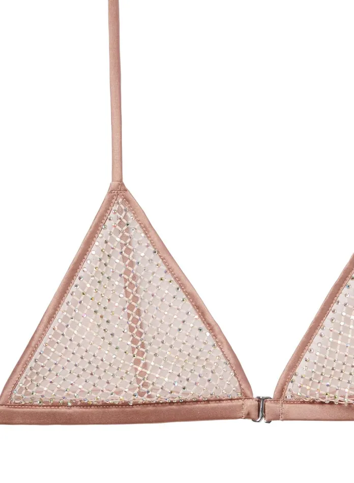 Fleur Du Mal Bras Women Rhinestone Fishnet Triangle Bra Tan Fleur Du Mal Bras Women Rhinestone Fishnet Triangle Bra Tan