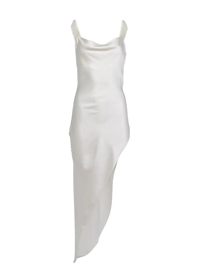 Fleur Du Mal Bridal Women High Leg Cowl Neck Slip With Pearls Ivory Fleur Du Mal Bridal Women High Leg Cowl Neck Slip With Pearls Ivory