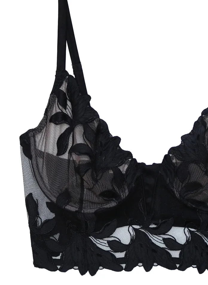 Fleur Du Mal Bustiers and Bra Tops Women Fuller Cup Lily Embroidery Longline Demi Bra Black Fleur Du Mal Bustiers and Bra Tops Women Fuller Cup Lily Embroidery Longline Demi Bra Black