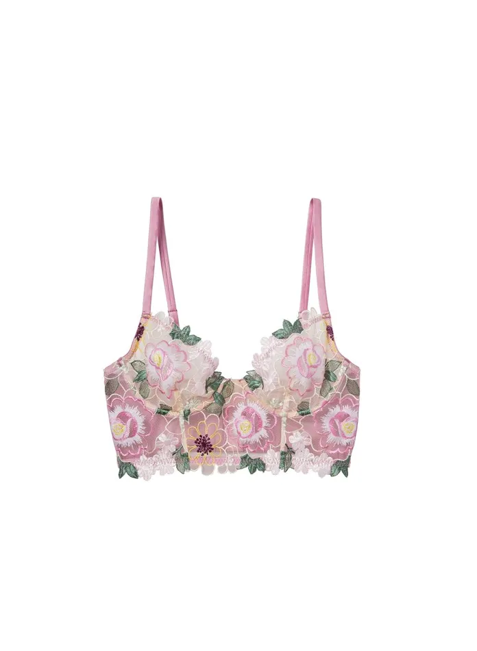 Fleur Du Mal Bustiers and Bra Tops Women Jardin Embroidery Longline Demi Bra Bisou Fleur Du Mal Bustiers and Bra Tops Women Jardin Embroidery Longline Demi Bra Bisou