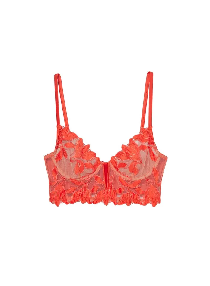 Fleur Du Mal Bustiers and Bra Tops Women Lily Embroidery Longline Demi Bra Clementine
