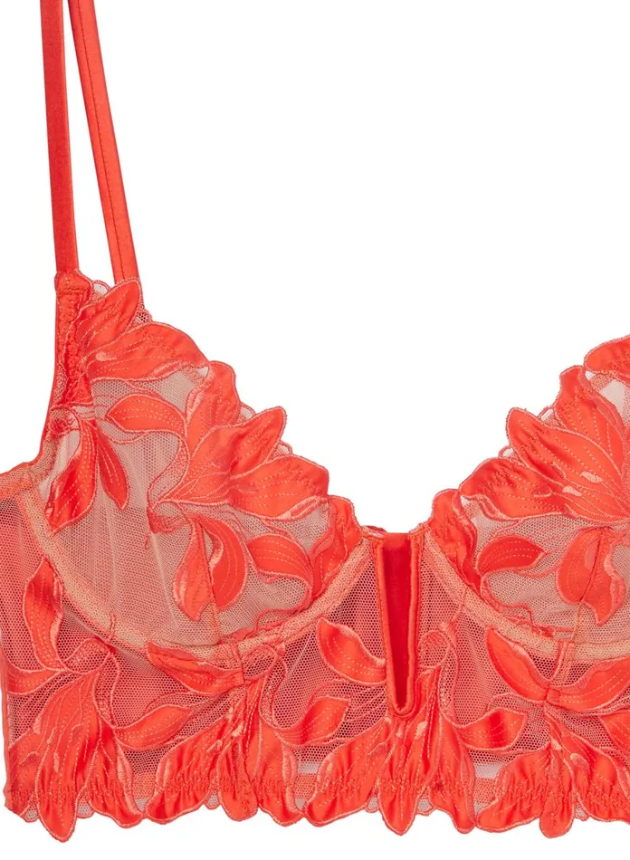 Fleur Du Mal Bustiers and Bra Tops Women Lily Embroidery Longline Demi Bra Clementine