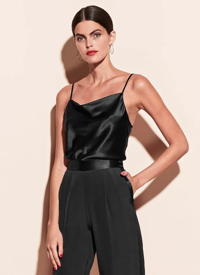 Fleur Du Mal Camis and Tanks Women Cowl Neck Spaghetti Strap Cami Black