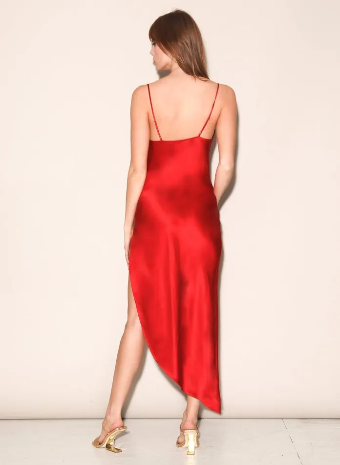 Fleur Du Mal Dresses Women Cowl Neck Slip Dress With High Slit Rouge Fleur Du Mal Dresses Women Cowl Neck Slip Dress With High Slit Rouge