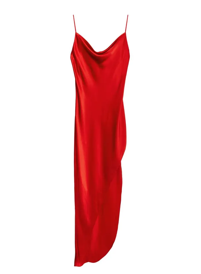 Fleur Du Mal Dresses Women Cowl Neck Slip Dress With High Slit Rouge Fleur Du Mal Dresses Women Cowl Neck Slip Dress With High Slit Rouge