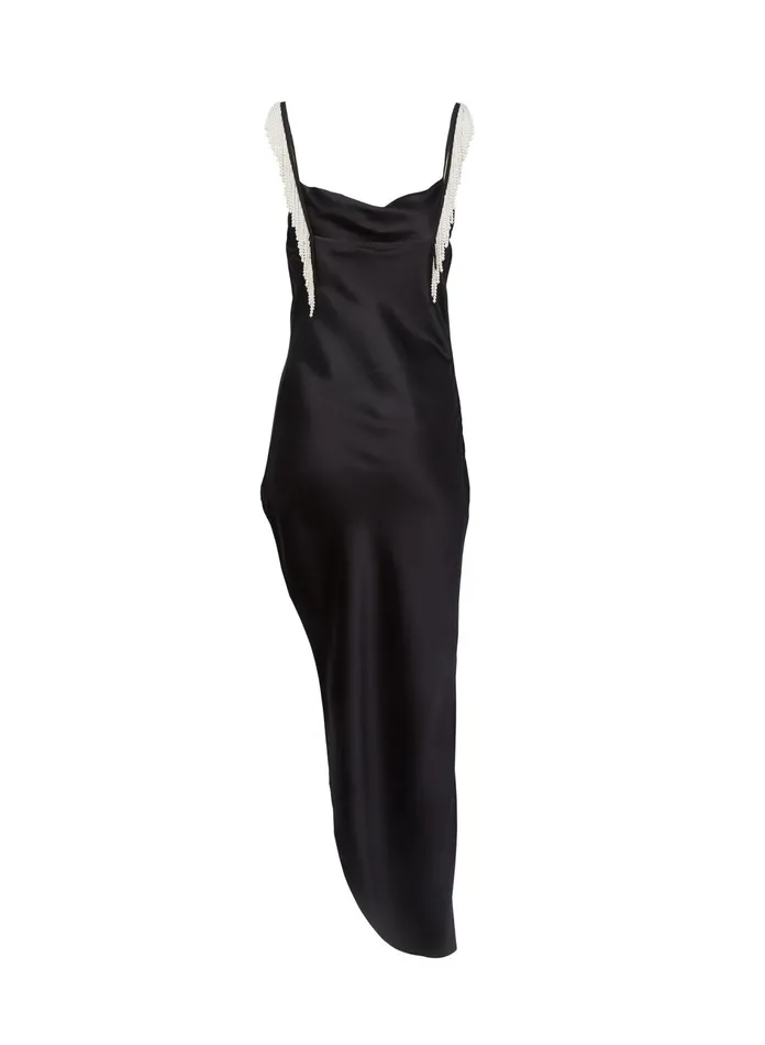 Fleur Du Mal Dresses Women High Leg Cowl Neck Slip With Pearls Black Fleur Du Mal Dresses Women High Leg Cowl Neck Slip With Pearls Black
