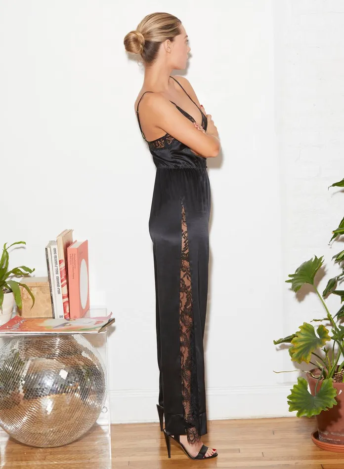 Fleur Du Mal Jumpsuits and Rompers Women Silk And Lace Jumpsuit Black