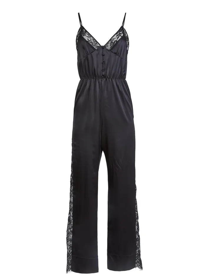 Fleur Du Mal Jumpsuits and Rompers Women Silk And Lace Jumpsuit Black