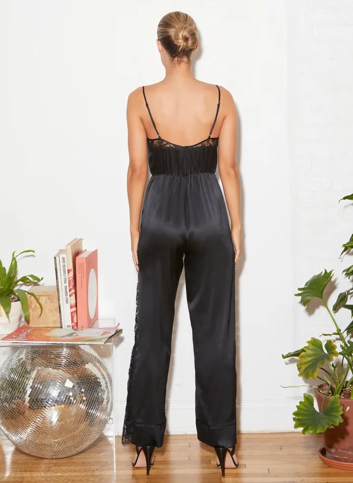 Fleur Du Mal Jumpsuits and Rompers Women Silk And Lace Jumpsuit Black