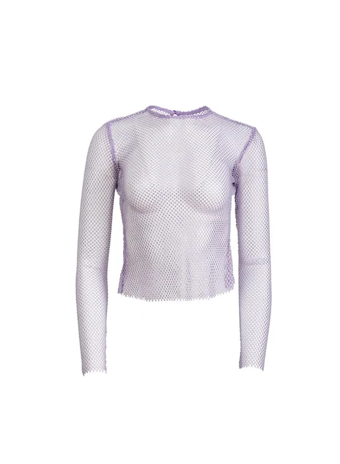 Fleur Du Mal Long Sleeve Women Rhinestone Fishnet Long Sleeve Top Light Lilac Fleur Du Mal Long Sleeve Women Rhinestone Fishnet Long Sleeve Top Light Lilac