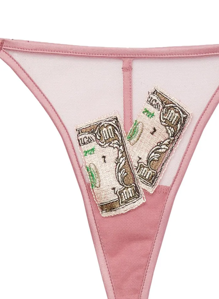Fleur Du Mal Panties and Garters Women Big Spender Embroidery V String Rose Gold