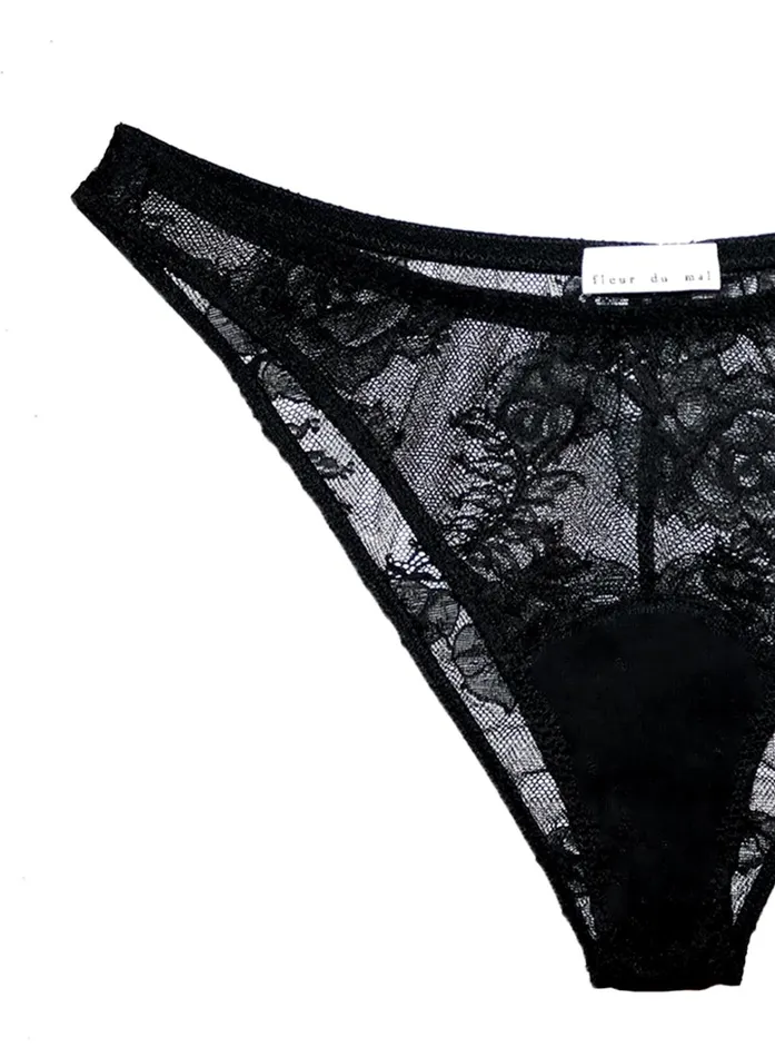 Fleur Du Mal Panties and Garters Women Bouquet Lace Cheeky Black