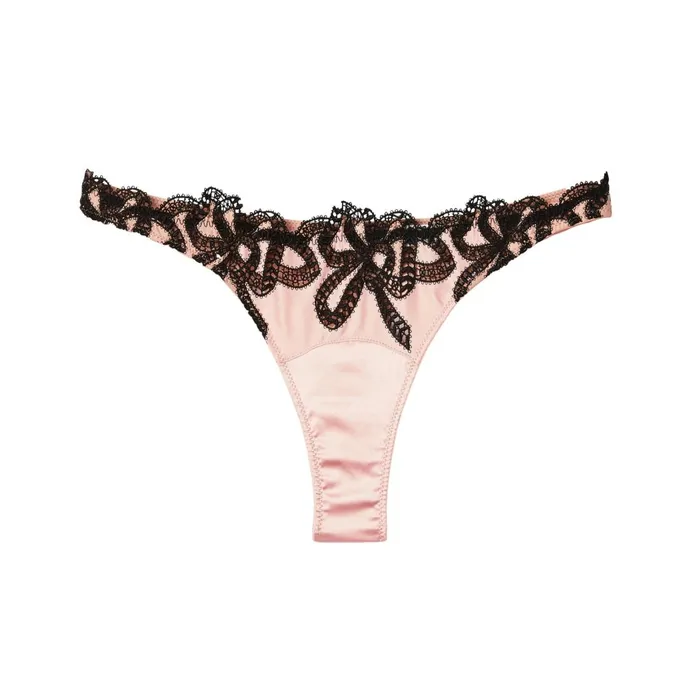 Fleur Du Mal Panties and Garters Women Bow Guipure Embroidery Thong Powder Pink