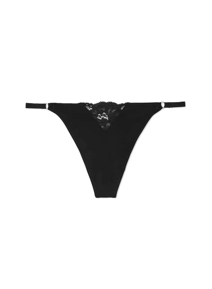Fleur Du Mal Panties and Garters Women Charlotte Lace No Show VString Black