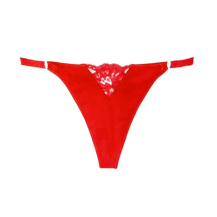 Fleur Du Mal Panties and Garters Women Charlotte Lace No Show VString Rouge
