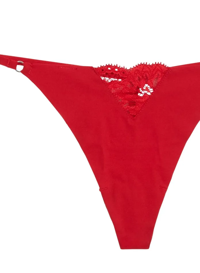 Fleur Du Mal Panties and Garters Women Charlotte Lace No Show VString Rouge