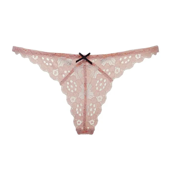 Fleur Du Mal Panties and Garters Women Crochet Lace Slim Thong Blush