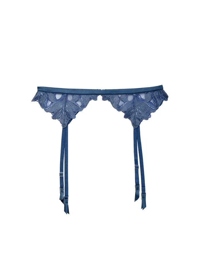 Fleur Du Mal Panties and Garters Women Denim Lily Embroidery Garter Belt Denim