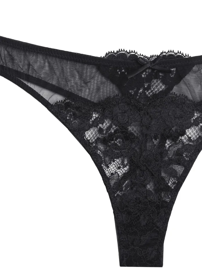 Fleur Du Mal Panties and Garters Women Foxy Lace Thong Black Fleur Du Mal Panties and Garters Women Foxy Lace Thong Black