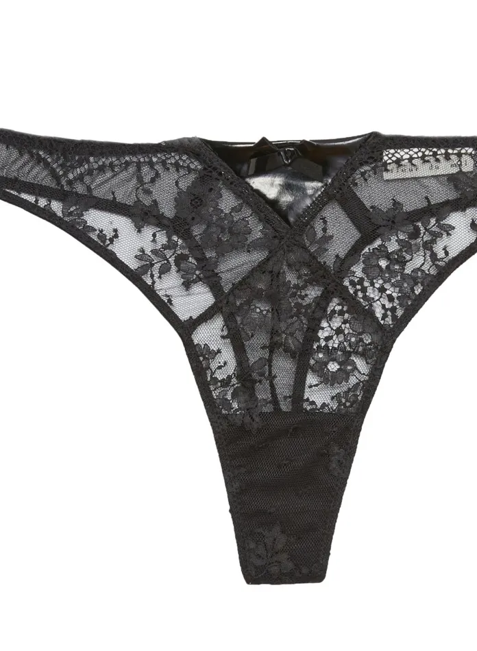 Fleur Du Mal Panties and Garters Women Frankie Lace PVC Thong Black Fleur Du Mal Panties and Garters Women Frankie Lace PVC Thong Black