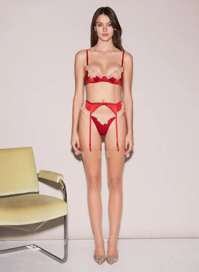 Fleur Du Mal Panties and Garters Women James Lace Garter Rouge Fleur Du Mal Panties and Garters Women James Lace Garter Rouge
