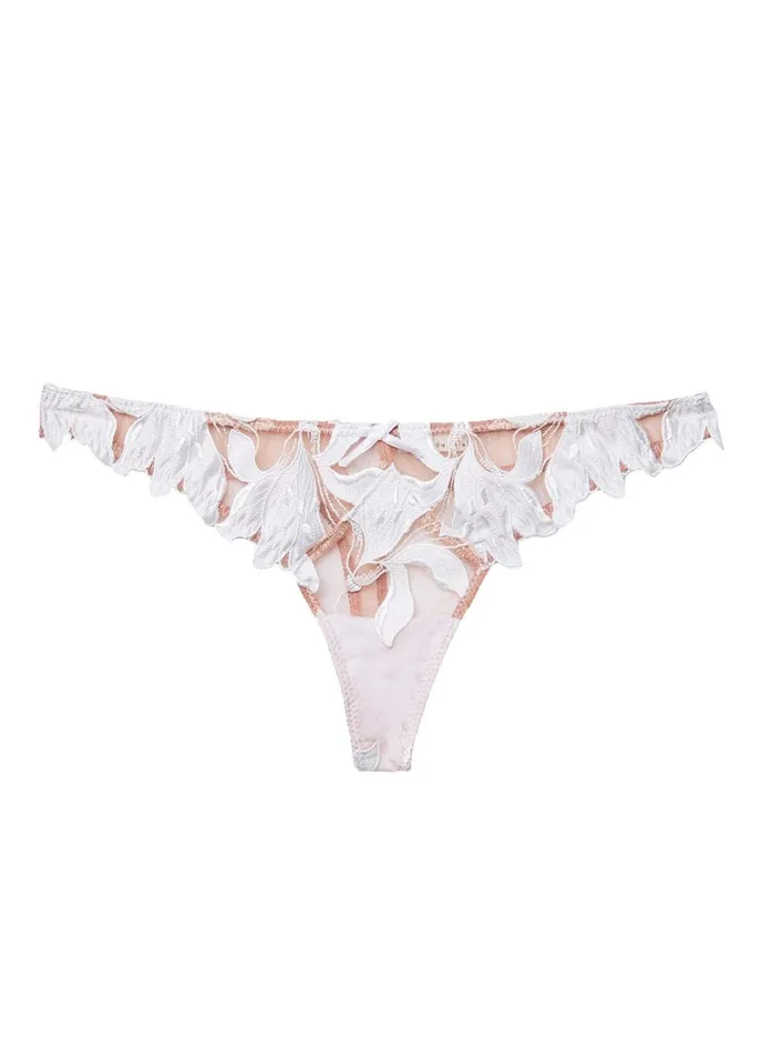 Fleur Du Mal Panties and Garters Women Lily Embroidery Hipster Thong Ivory
