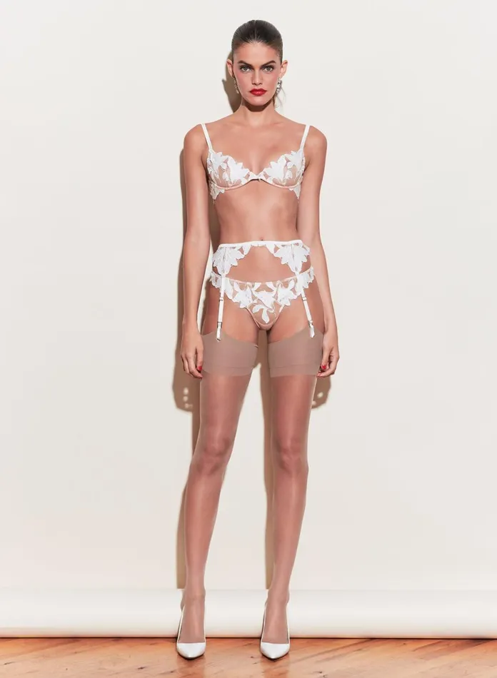 Fleur Du Mal Panties and Garters Women Lily Embroidery Hipster Thong Ivory