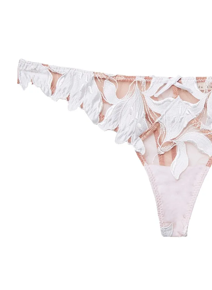 Fleur Du Mal Panties and Garters Women Lily Embroidery Hipster Thong Ivory