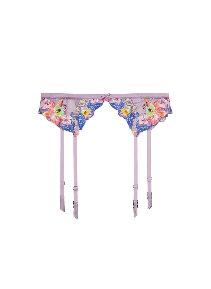 Fleur Du Mal Panties and Garters Women Orchid Embroidery Garter Wisteria Fleur Du Mal Panties and Garters Women Orchid Embroidery Garter Wisteria