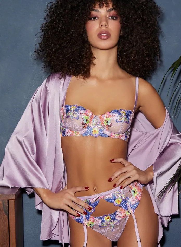 Fleur Du Mal Panties and Garters Women Orchid Embroidery Garter Wisteria Fleur Du Mal Panties and Garters Women Orchid Embroidery Garter Wisteria