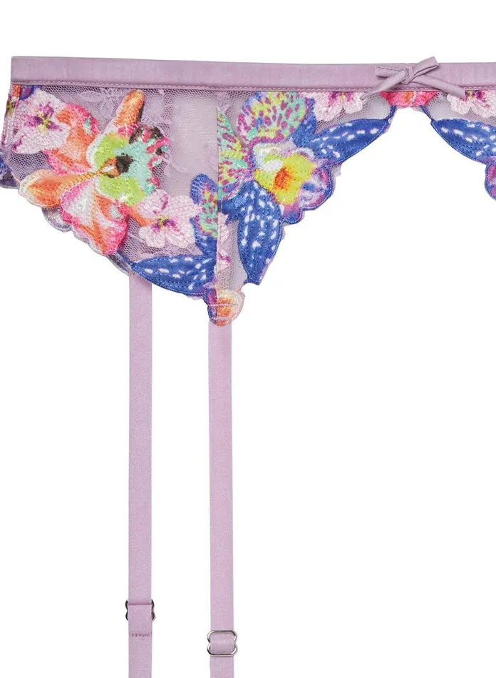 Fleur Du Mal Panties and Garters Women Orchid Embroidery Garter Wisteria Fleur Du Mal Panties and Garters Women Orchid Embroidery Garter Wisteria