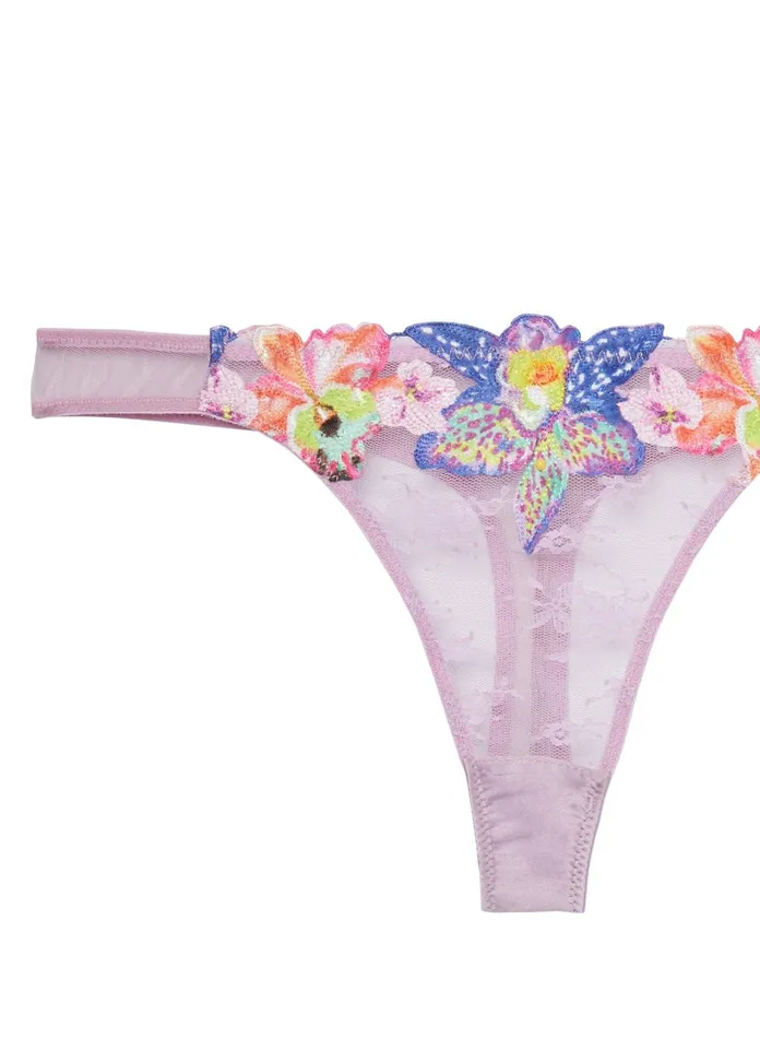 Fleur Du Mal Panties and Garters Women Orchid Embroidery Thong Wisteria Fleur Du Mal Panties and Garters Women Orchid Embroidery Thong Wisteria