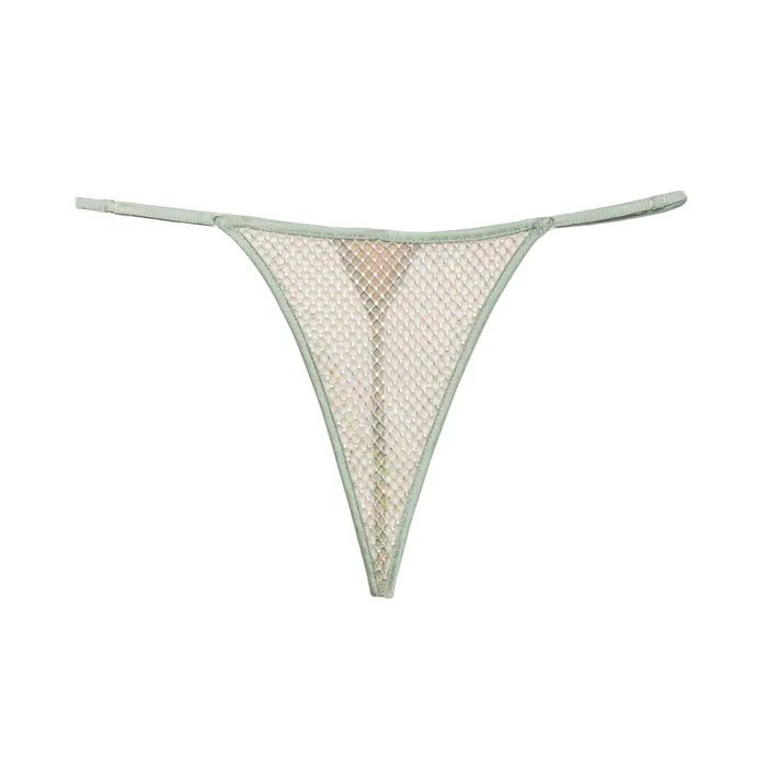 Fleur Du Mal Panties and Garters Women Rhinestone Fishnet V String Sage Fleur Du Mal Panties and Garters Women Rhinestone Fishnet V String Sage