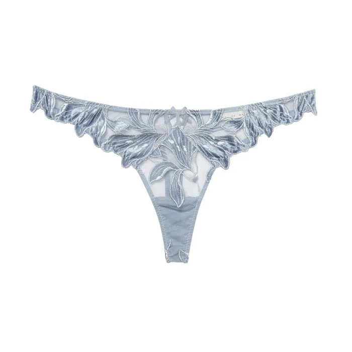Fleur Du Mal Panties and Garters Women Velvet Lily Embroidery Hipster Thong Steel Blue Fleur Du Mal Panties and Garters Women Velvet Lily Embroidery Hipster Thong Steel Blue