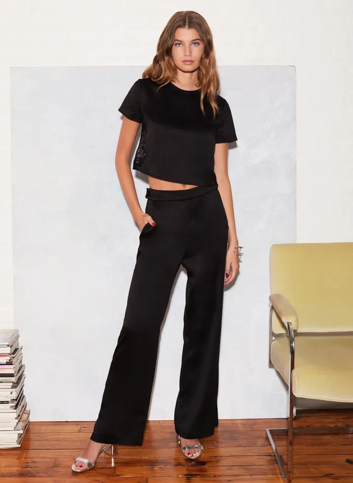 Fleur Du Mal Pants Women Eco Luxe Wide Leg Pant Black