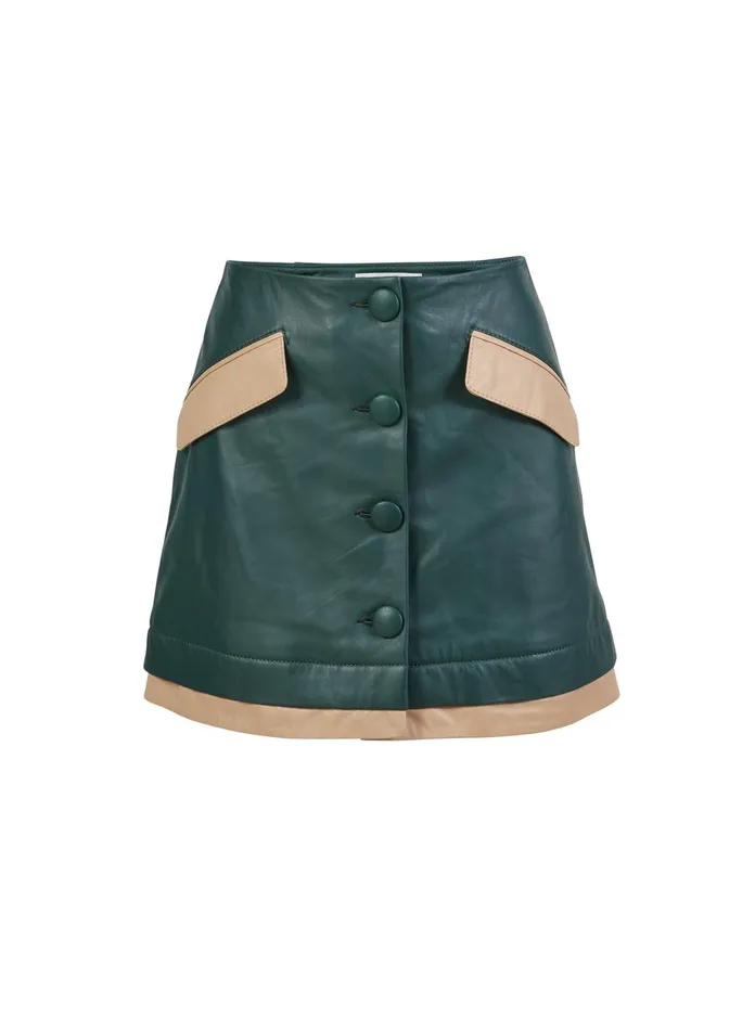 Fleur Du Mal Shorts and Skirts Women Leather Buttoned Mini Skirt Evergreen Fleur Du Mal Shorts and Skirts Women Leather Buttoned Mini Skirt Evergreen