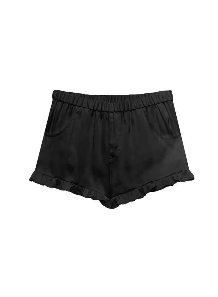 Fleur Du Mal Shorts and Skirts Women Washable Silk Ruffle Shorts Black