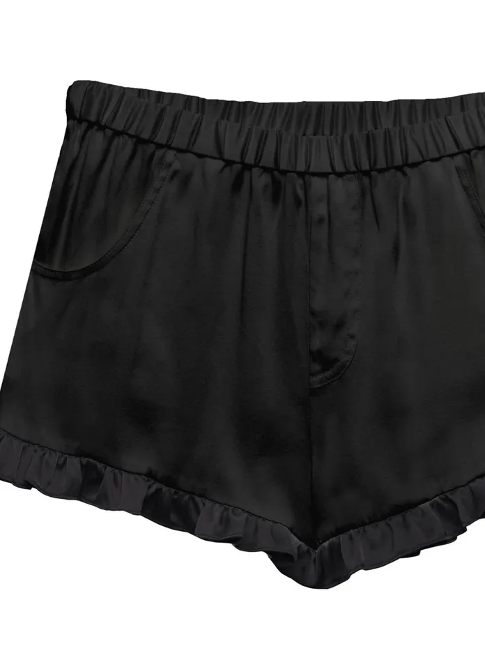 Fleur Du Mal Shorts and Skirts Women Washable Silk Ruffle Shorts Black