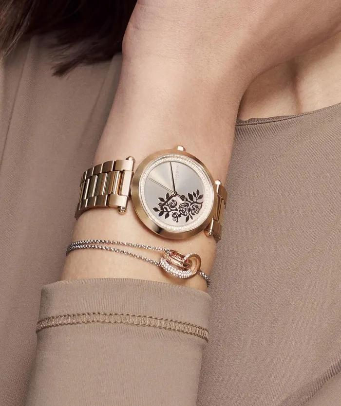 Floral Watches Women Olivia Burton 34mm Floral TBar Grey and Carnation Gold Bracelet Watch