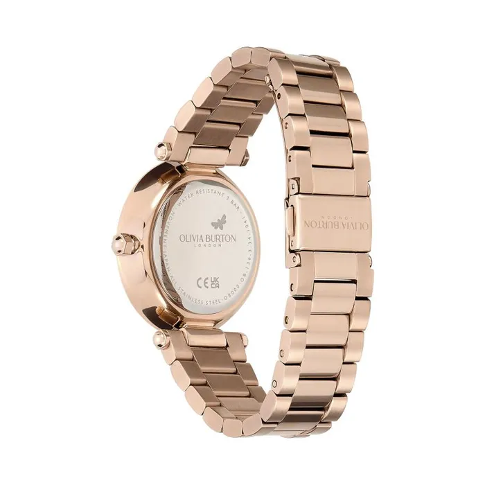 Floral Watches Women Olivia Burton 34mm Floral TBar Grey and Carnation Gold Bracelet Watch
