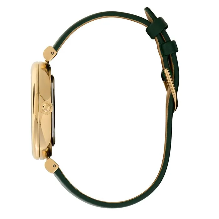 Floral Watches Women Olivia Burton 36mm Dogwood TBar Gold and Green Leather Strap Watch