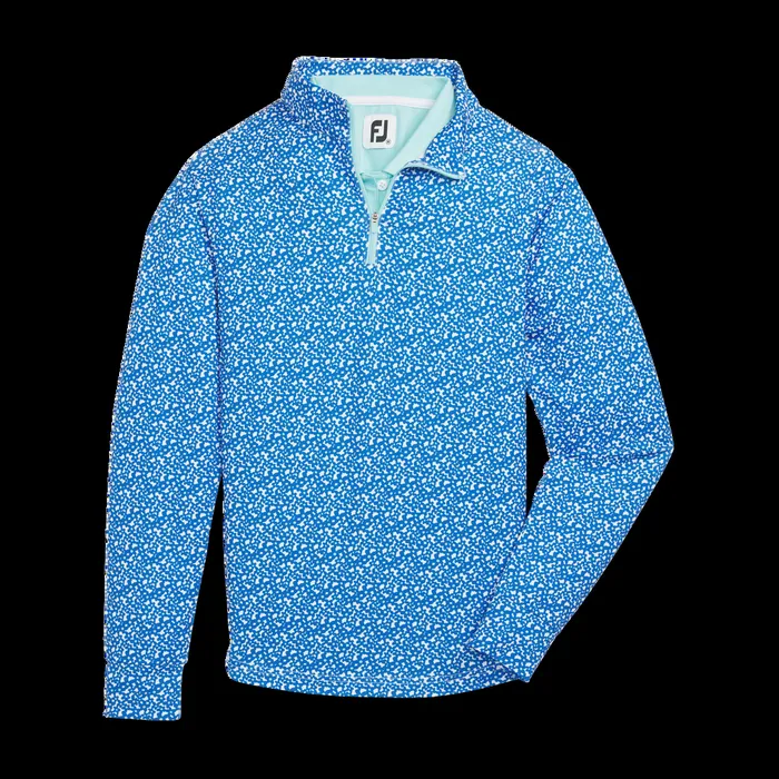 FootJoy Base MidLayers Women QuarterZip Floral MidLayer White Blue Aqua