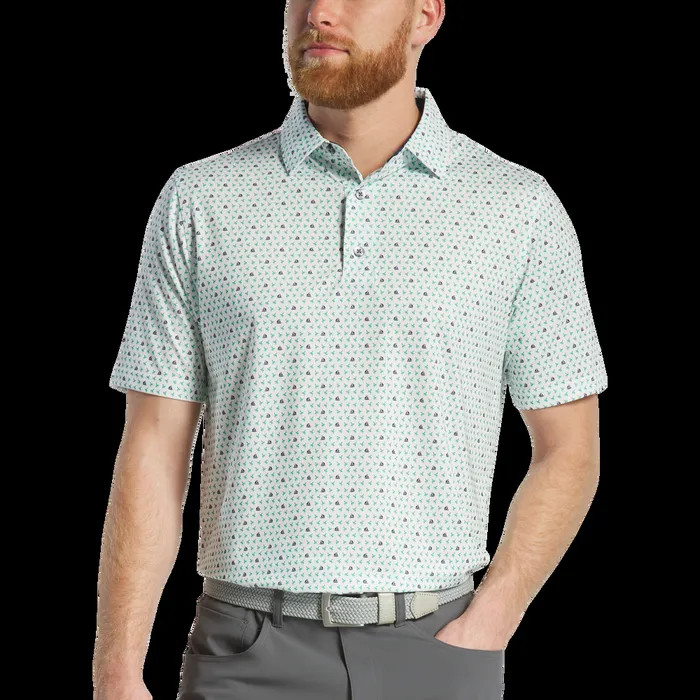 FootJoy Shirts Men Flying Wasp Lisle White Emerald Navy