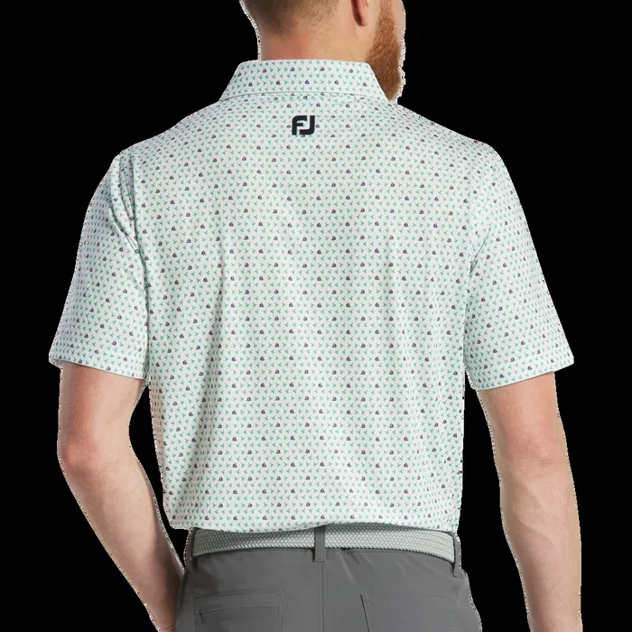 FootJoy Shirts Men Flying Wasp Lisle White Emerald Navy
