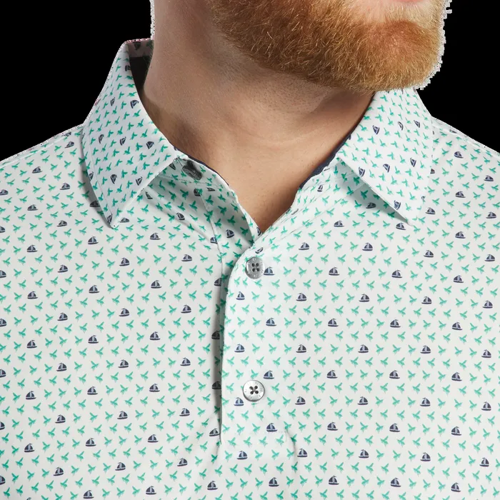 FootJoy Shirts Men Flying Wasp Lisle White Emerald Navy