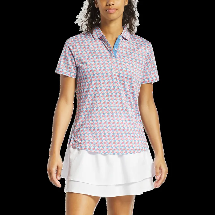 FootJoy Shirts Women Fireworks Lisle White Red Blue FootJoy Shirts Women Fireworks Lisle White Red Blue