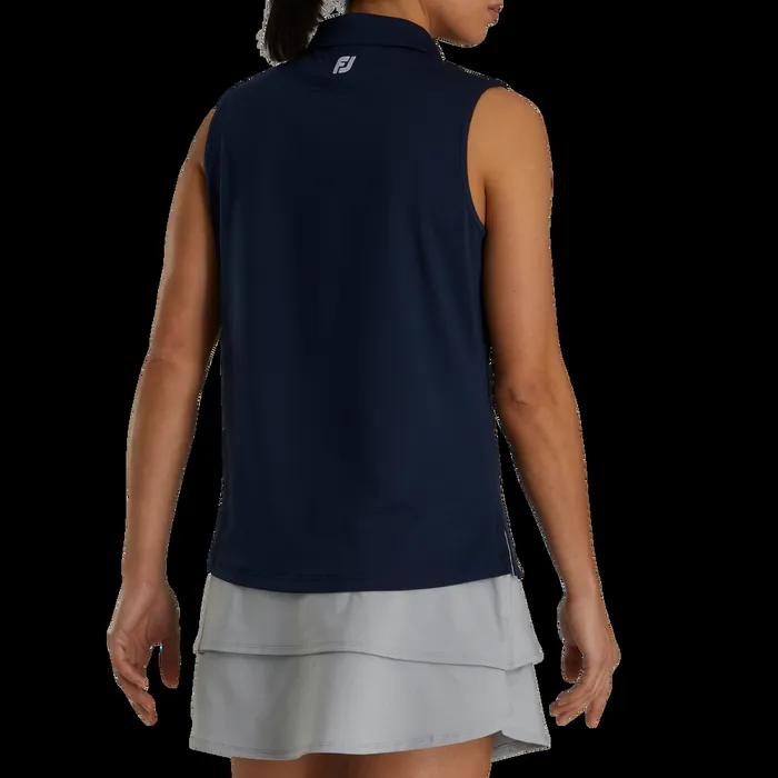 FootJoy Shirts Women Solid Lisle Sleeveless 8211 FJ Tour Collar Navy