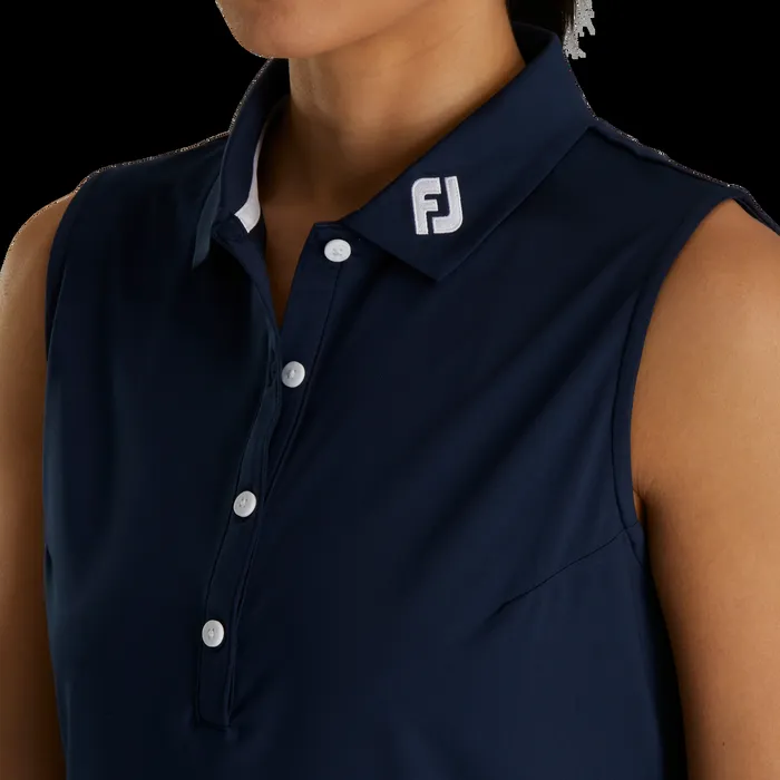 FootJoy Shirts Women Solid Lisle Sleeveless 8211 FJ Tour Collar Navy