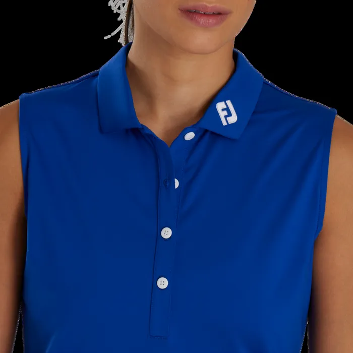 FootJoy Shirts Women Solid Lisle Sleeveless FJ Tour Collar Cobalt